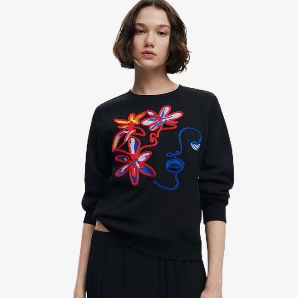 Desigual Arty Print Embroidered Sweatshirt Black size L